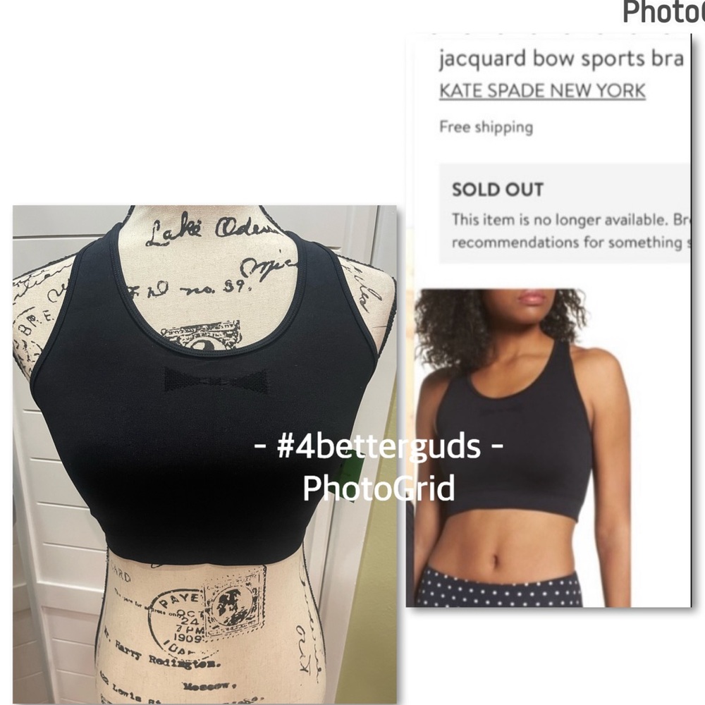 NEW Kate Spade Jacquard Bow Performance Exercise Sports Bra Black XS / Small